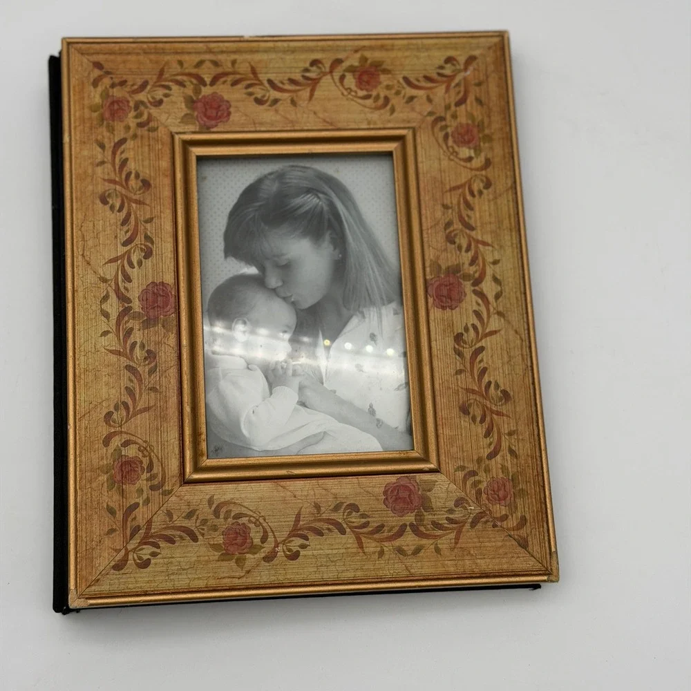 Vintage Floral Gold Leaf Photo Album Picture Frame Cover Rose Vine Shabby Chic